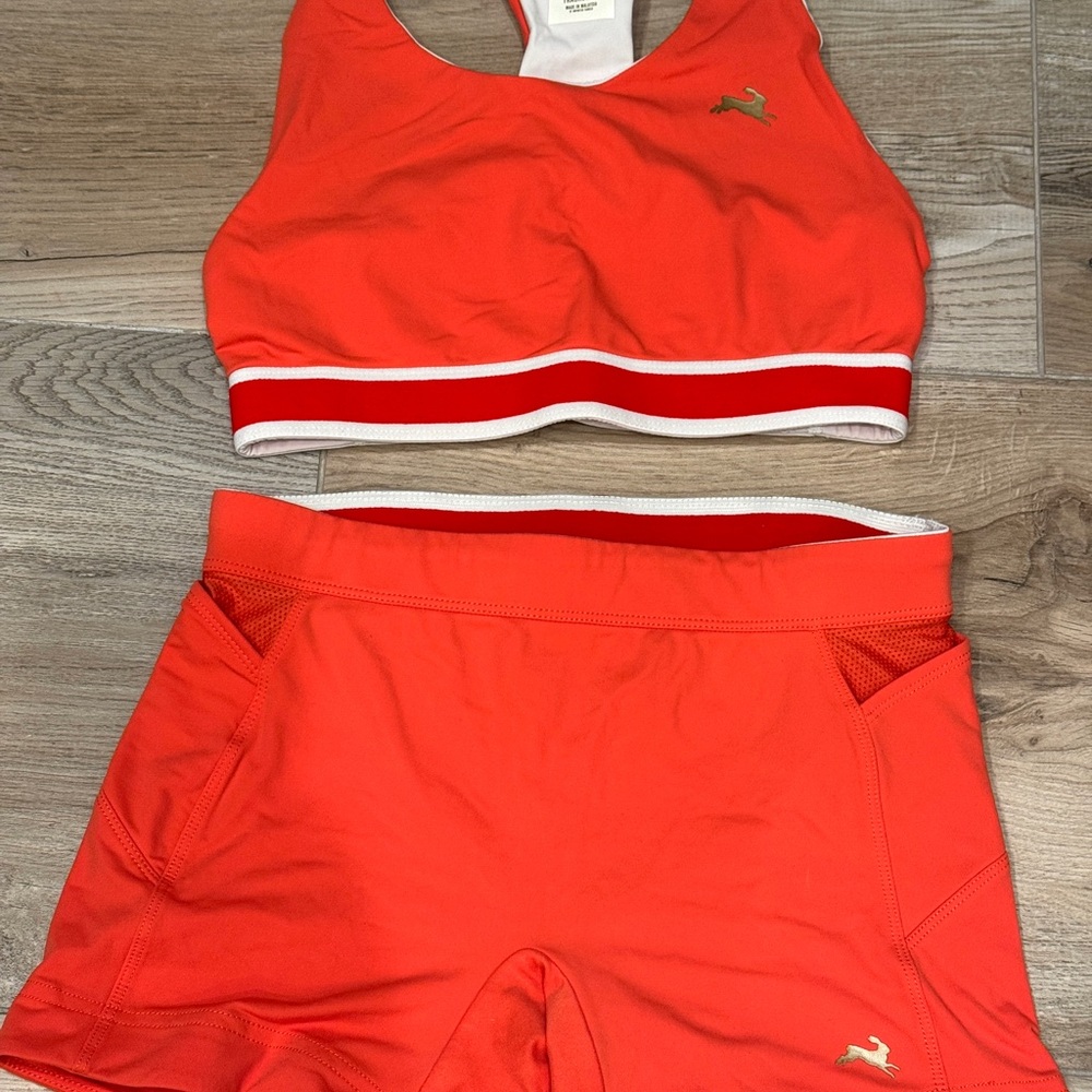 Women's Pink Orange Sports Bra and Shorts Set